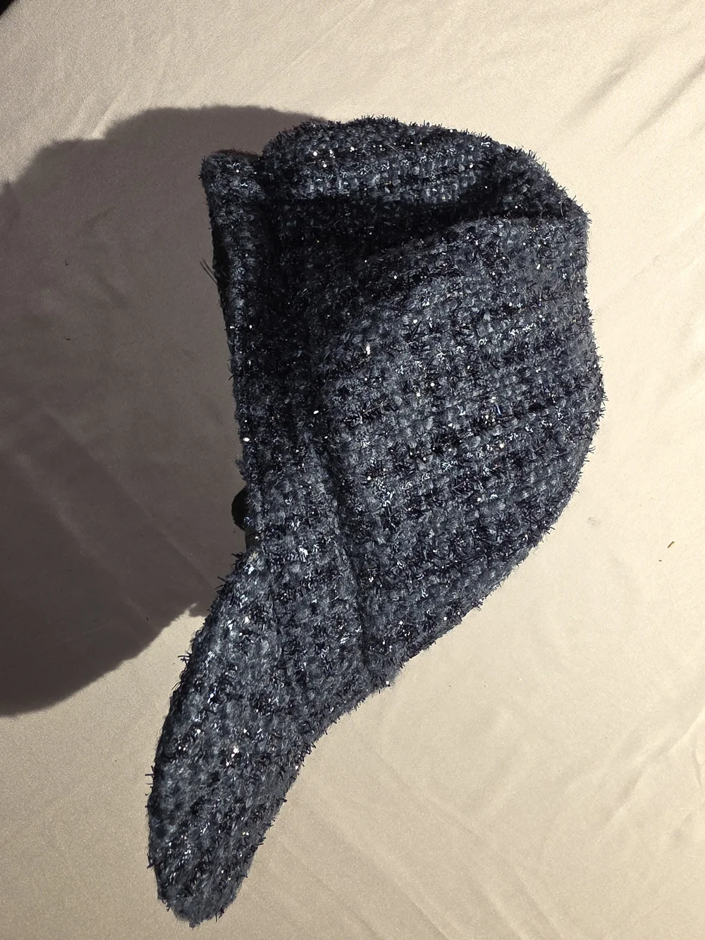 Navy Textured Knit Visor Cap with Side Bow